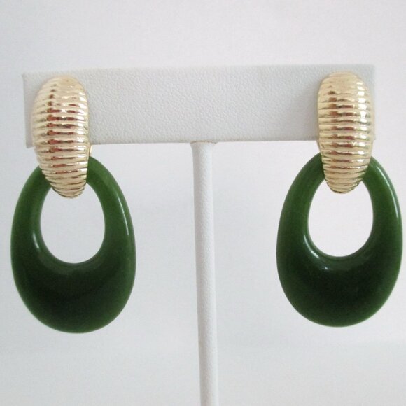 Jade Door Knocker Earrings New Old Stock 1980`s - Picture 3 of 5
